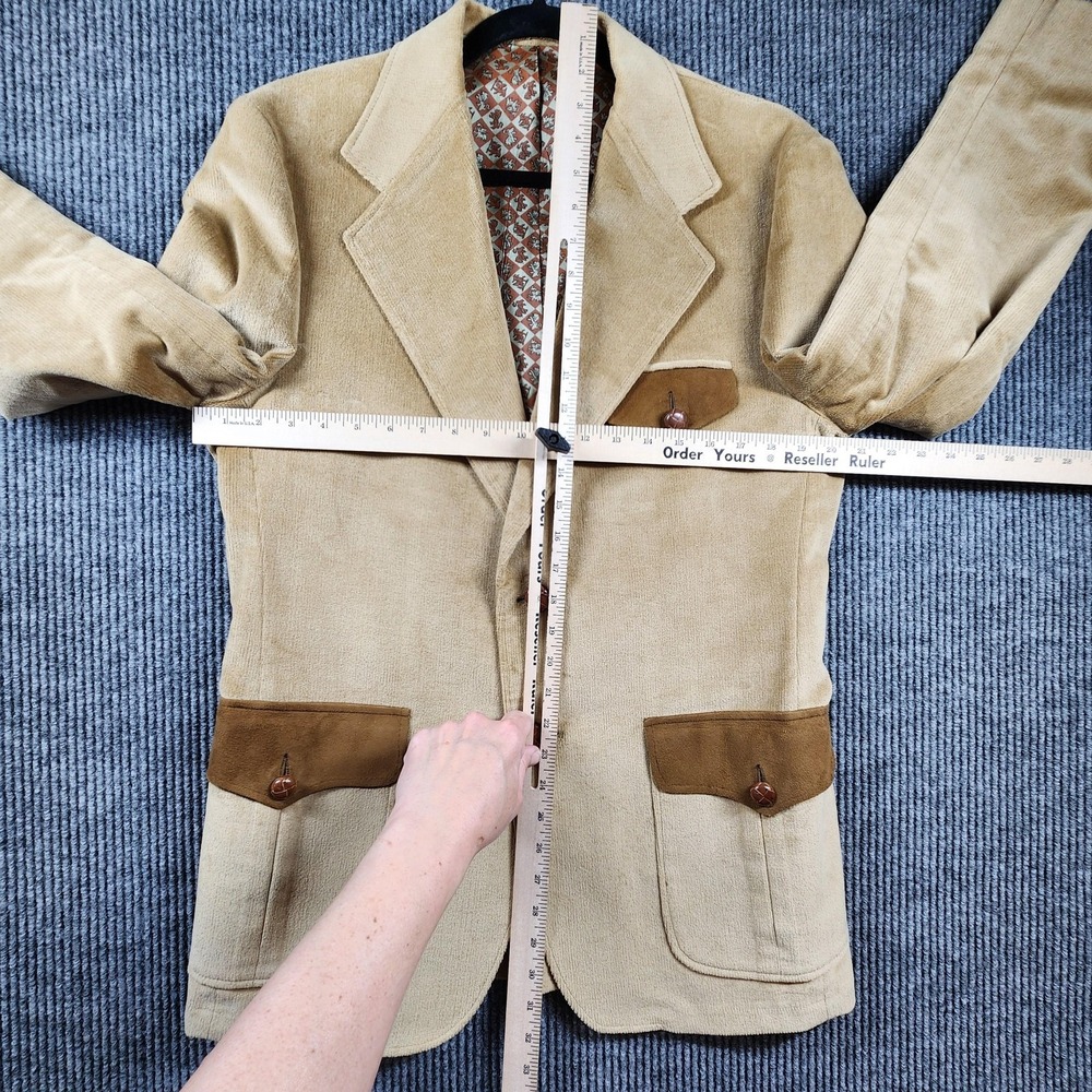 Vintage Towncraft Blazer 40R Tan Corduroy Sport Coat Suede Trim Western Jacket - Picture 7 of 15